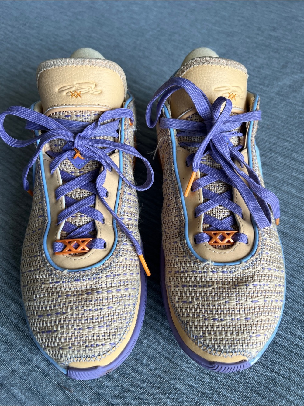 Nike Big Kids LeBron XXAthletic Sneakers in Tan and Lavender with Orange Accents